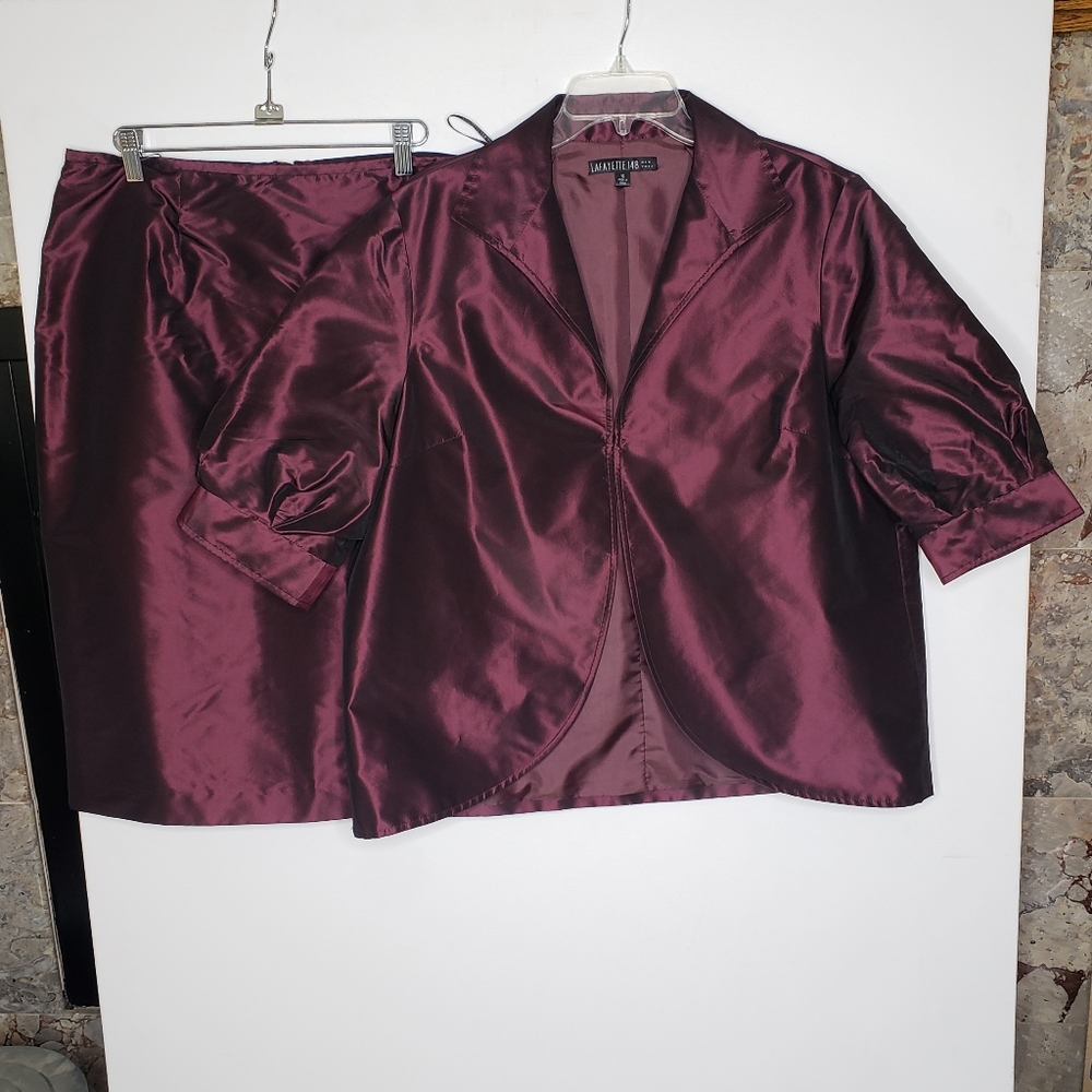 Lafayette 148 New York Burgundy Satin Midi Skirt Set